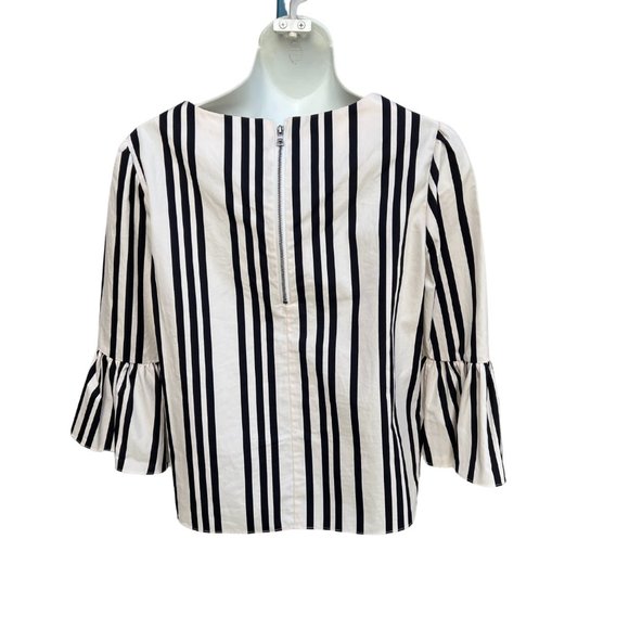 Alice + Olivia Vertical Stripe Blouse Bell Sleeve Back Zip Black & White XS - Picture 5 of 11